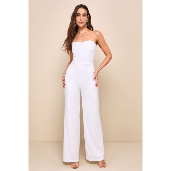 Lulus Edith White Strapless Wide-leg Jumpsuit - Size XS - Picture 1 of 1